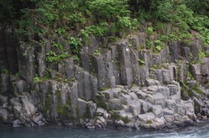 逆巻の川原　川から生えているような柱状節理